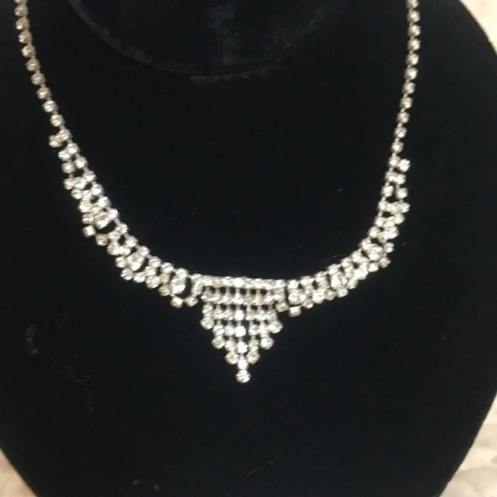 Rhinestone Necklace collar & Earrings Set crystal - Picture 11 of 16